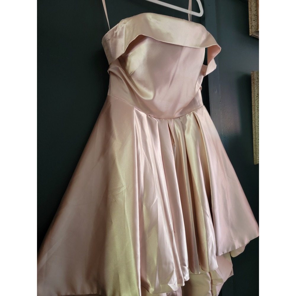 NWT Hebeos Champagne Satin Off-the-Shoulder High-Low Formal Mini Dress Size 8